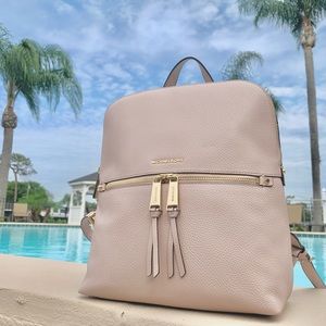 NWT Michael Kors Pink Leather💖💅 RHAE ZIP SLIM BACKPACK Designer Purse MK Bag